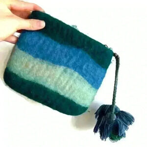 Anthropologie  Handmade Blue Green Gradient Bohemian Boho Cute Make Up Bag Pouch